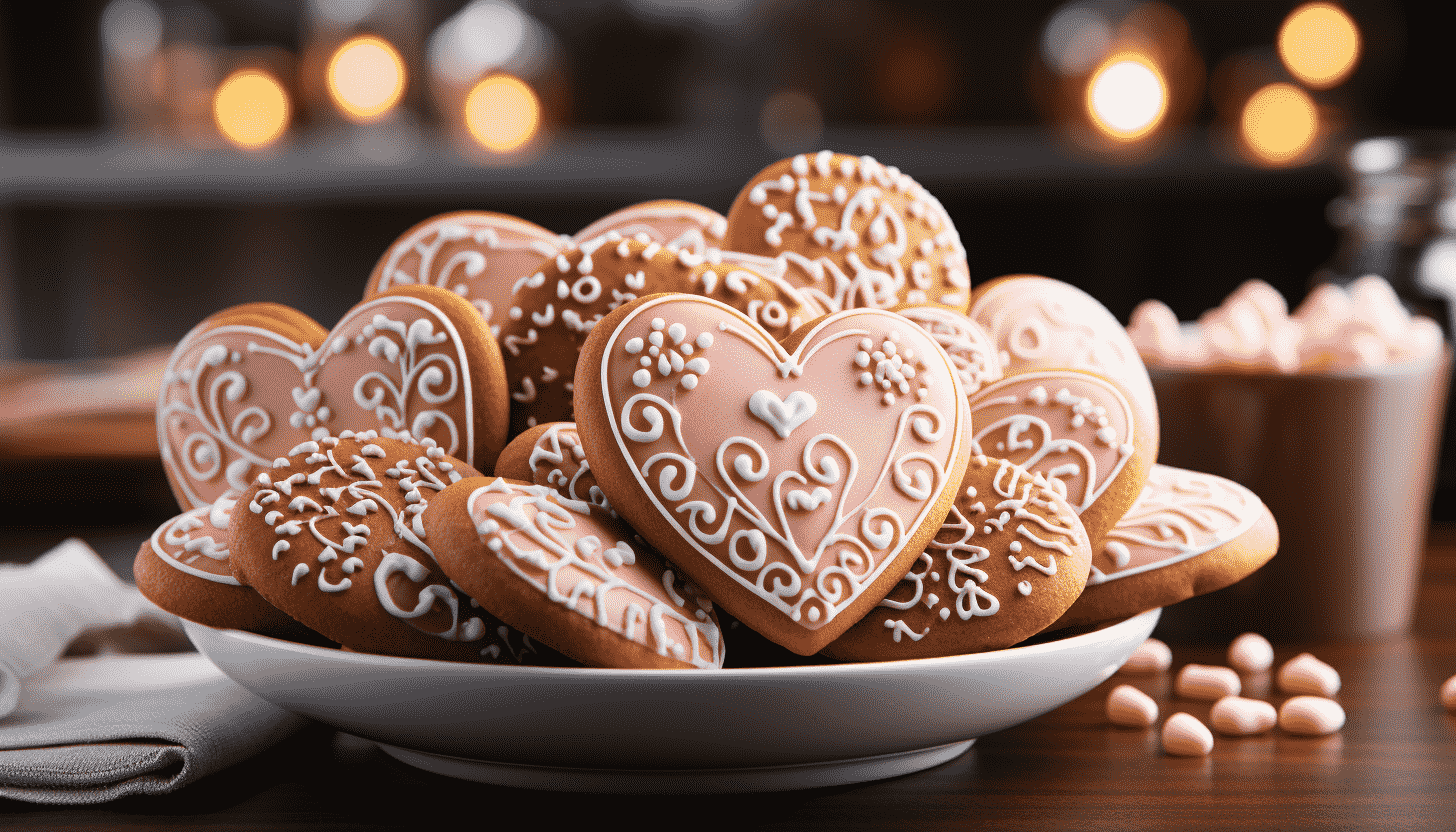 heart-shaped cookies, festive baked goods, holiday treats, cookie PNG, sweet desserts, Christmas baking, decorative sweets, festive cookies