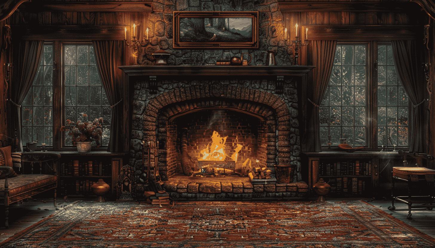 Fireplace Wallpaper, Homey setting, Crackling fire