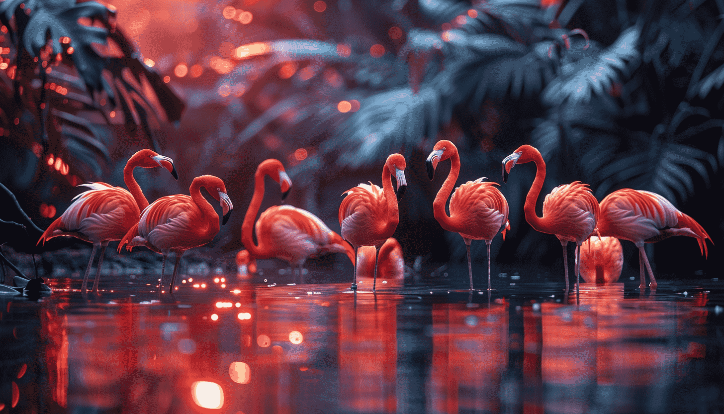Flamingo Wallpaper, Tropical birds, Exotic flora
