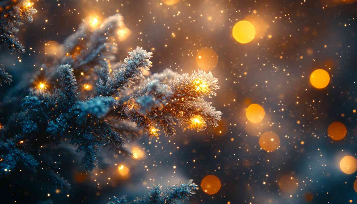 Sparkling Winter Tree Branch With Golden Lights
