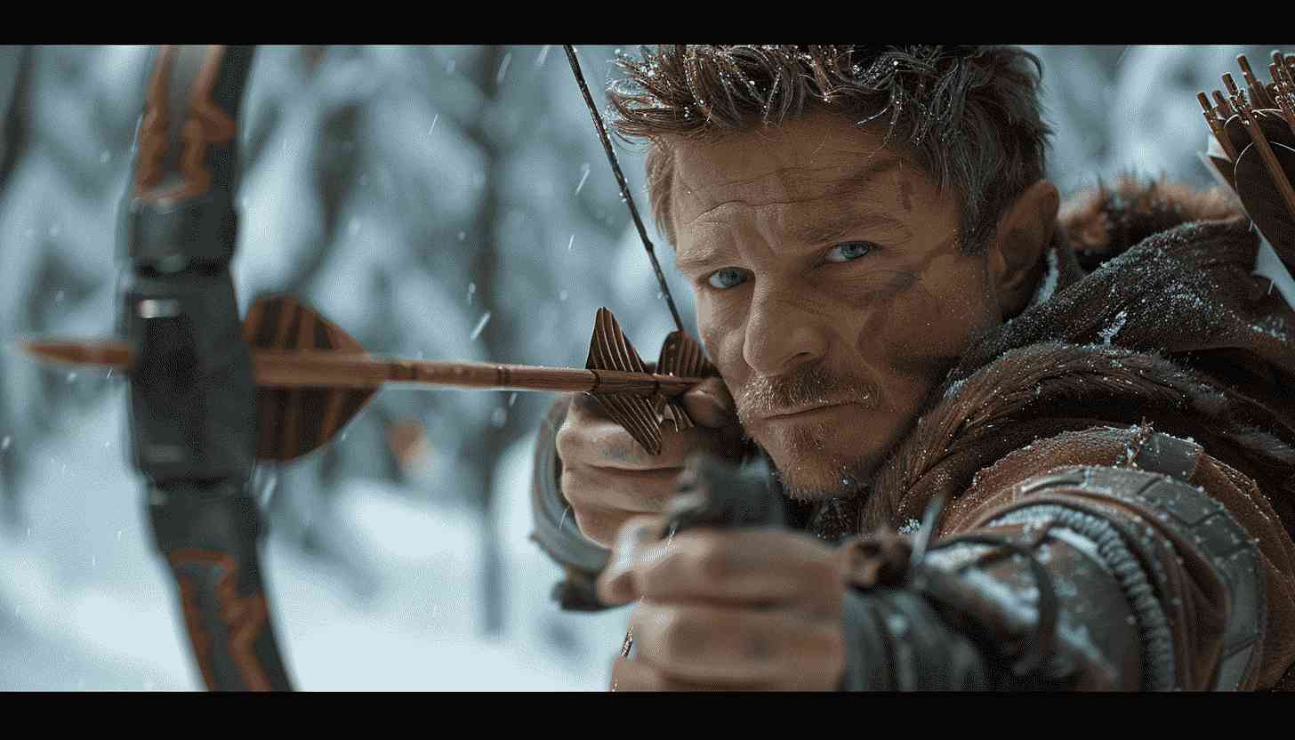 Archer Aiming Bow Arrow Winter Forest