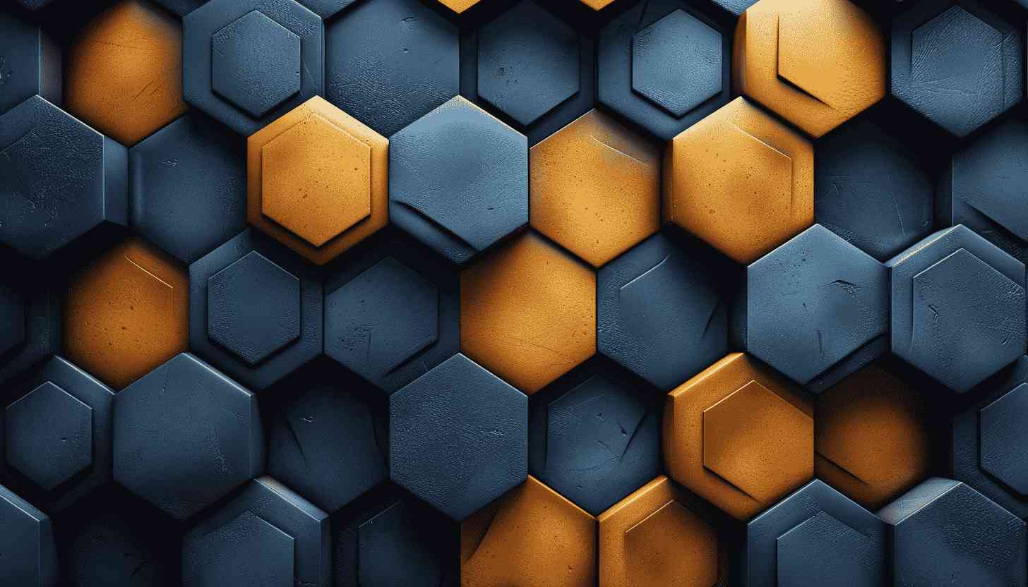 Abstract Hexagon Pattern Blue Gold Tiles