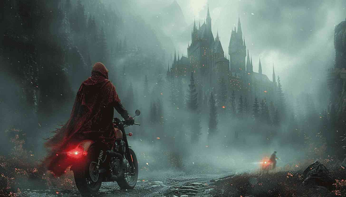 Mysterious Rider Approaching Gothic Castle