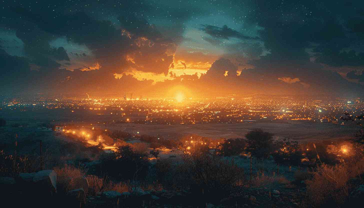 Night Sky Cityscape Sunset Overlooking City Lights