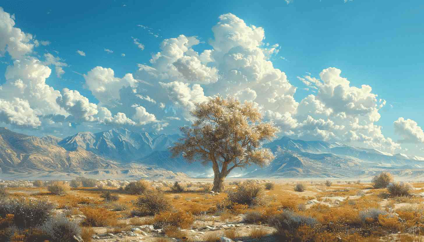 Solitary Tree Under a Cloudy Sky in a Mountainous Landscape