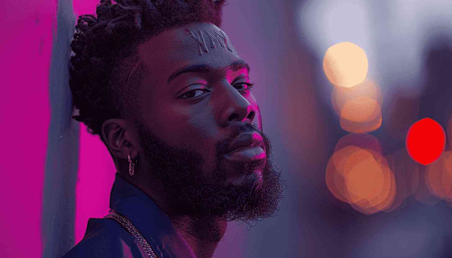 Man with Beard and Tattoos in City Lights