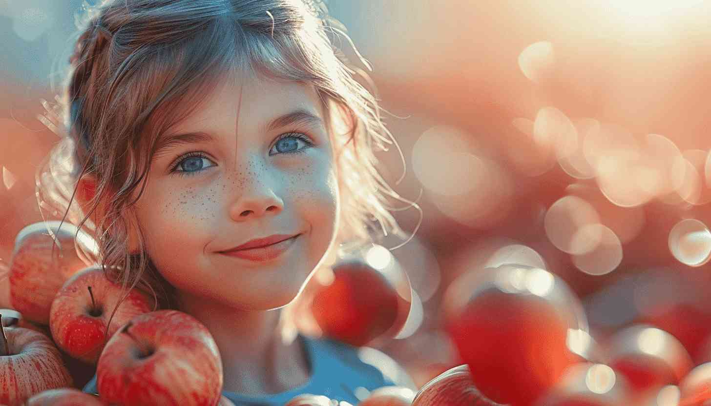 Smiling Girl with Freckles and Apples