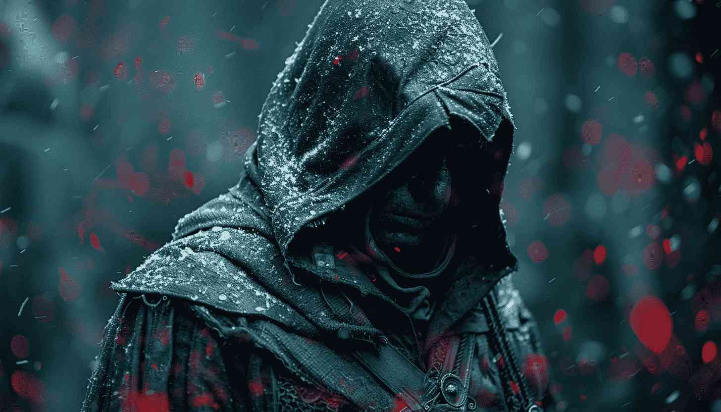 Mysterious Hooded Figure in Snowy Forest