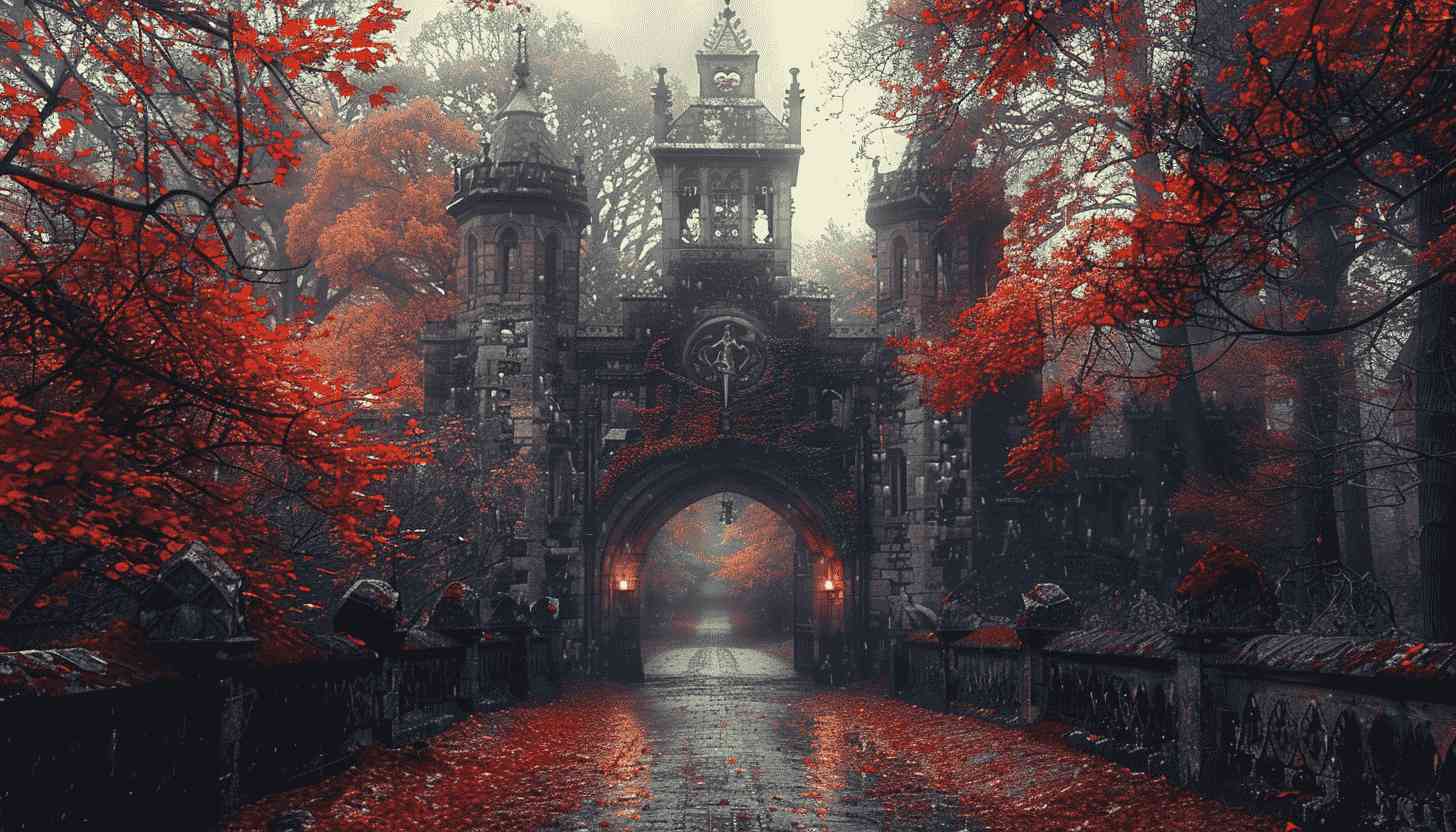 Gothic Archway Entrance in Autumn Forest