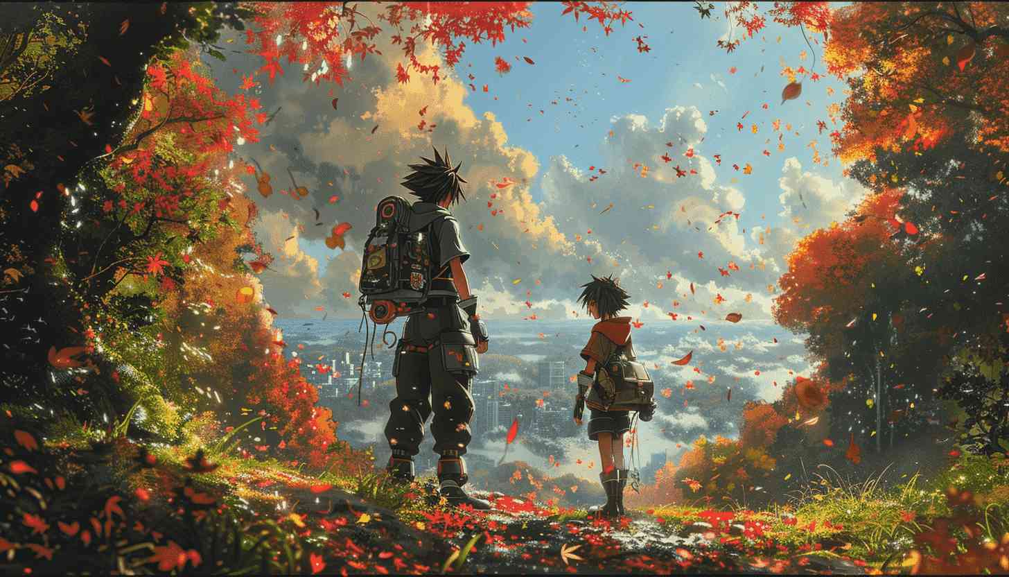Two Figures Gaze at Autumnal Cityscape