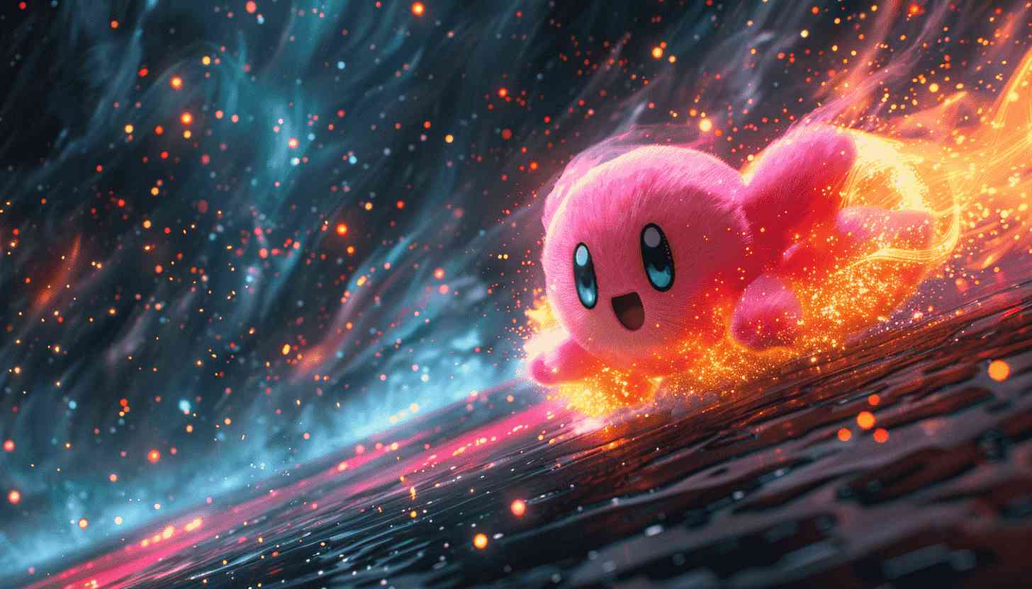 Pink Character Flying Through Space With Fire