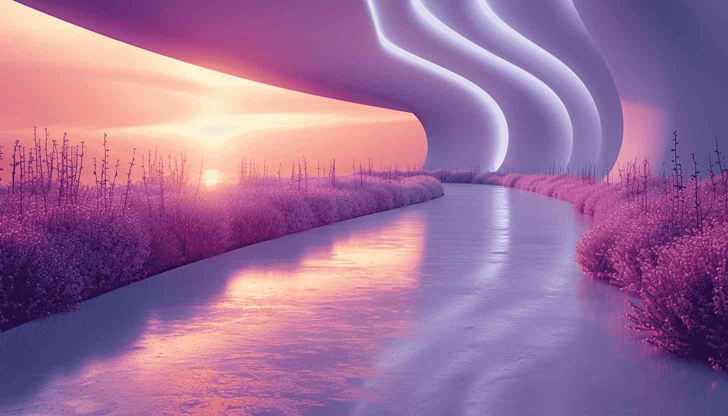 Abstract Sunset Landscape with Curved Walls