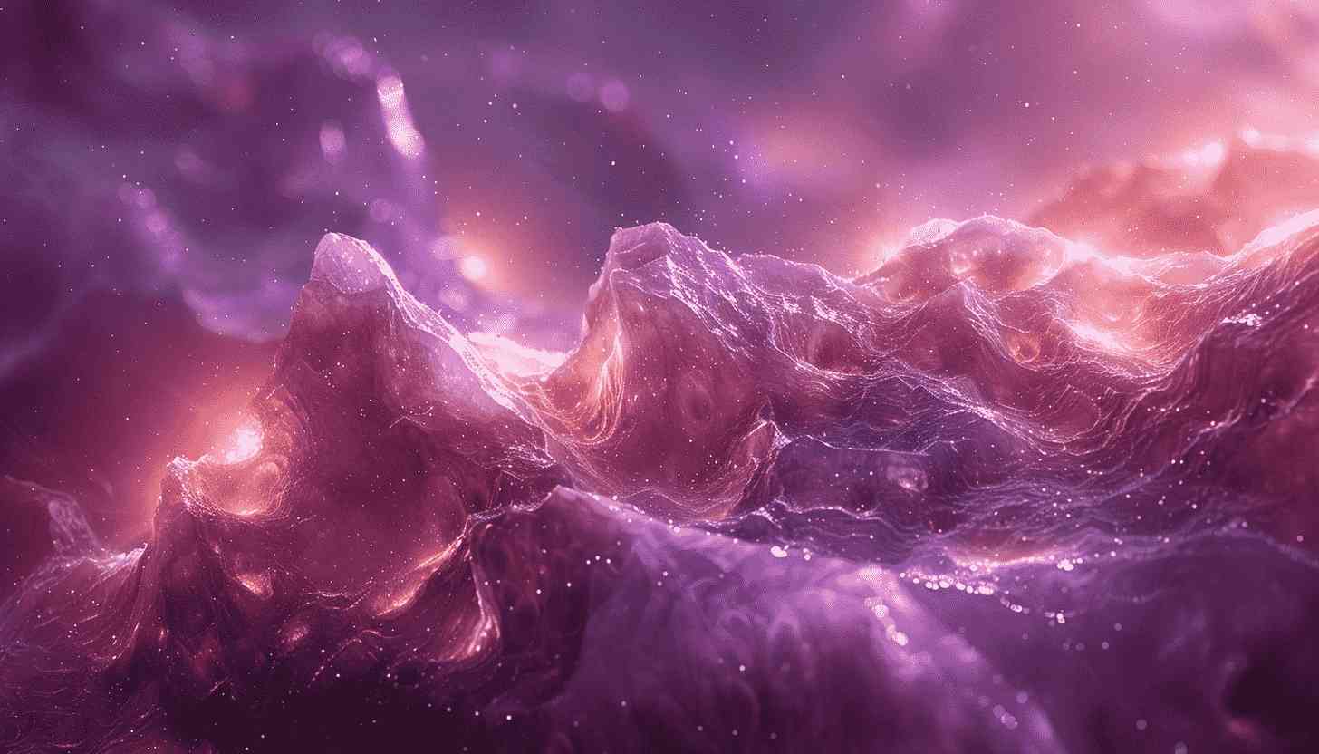 Purple Cosmic Landscape with Glittering Mountains