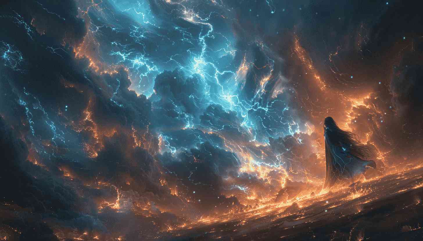 Solitary Figure Amidst Electric Sky