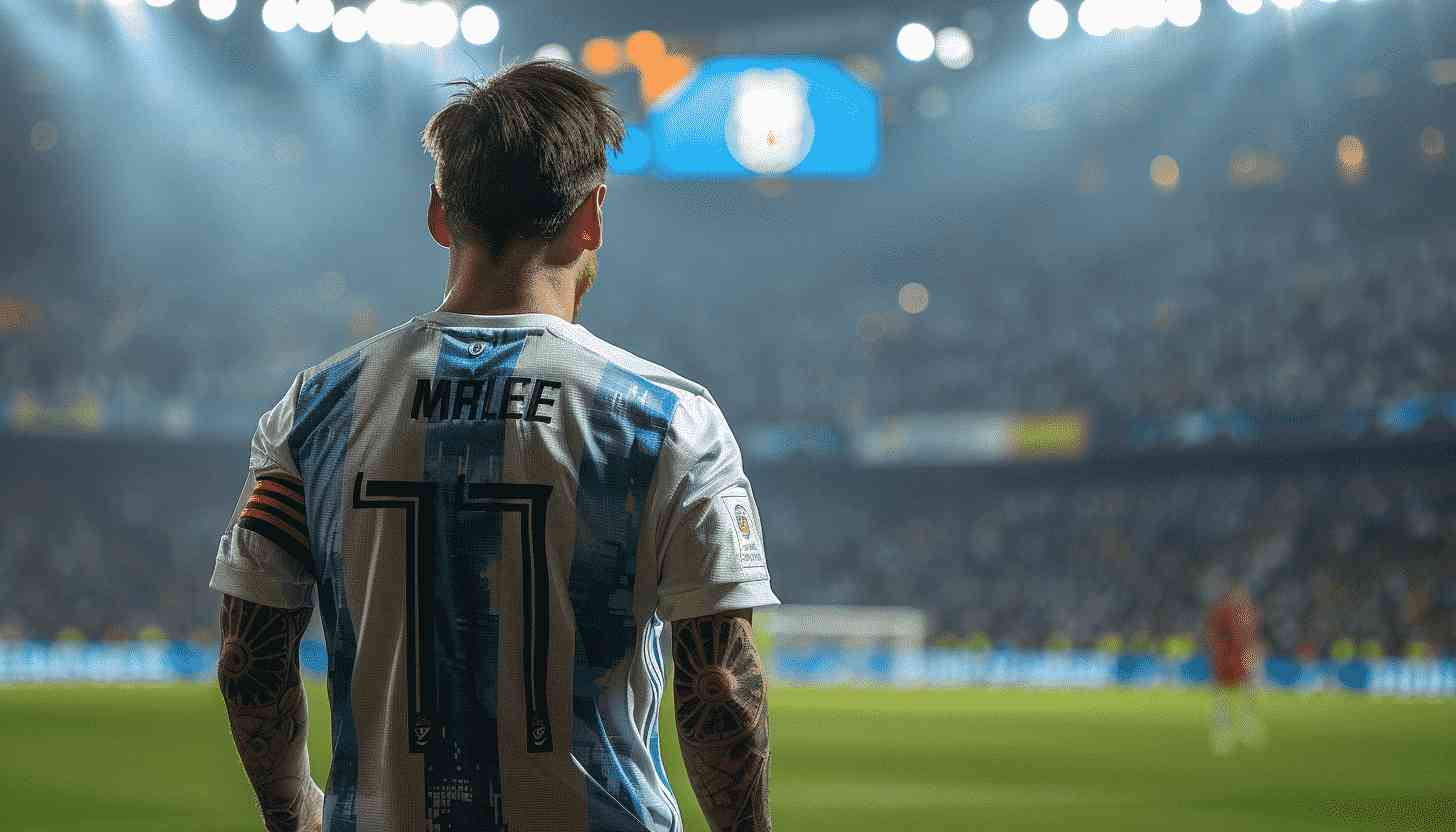 Soccer Player in Argentina Jersey Stands on Field