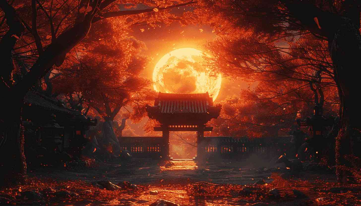 Crimson Moonlit Forest Gate Entrance