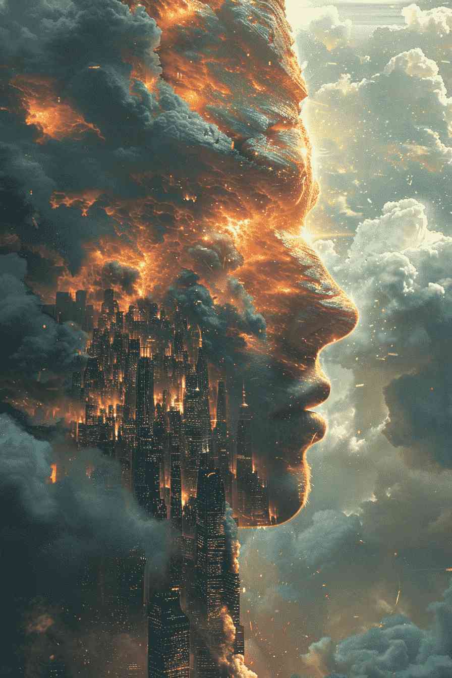 Cityscape Transformed Into A Glowing Face In Clouds