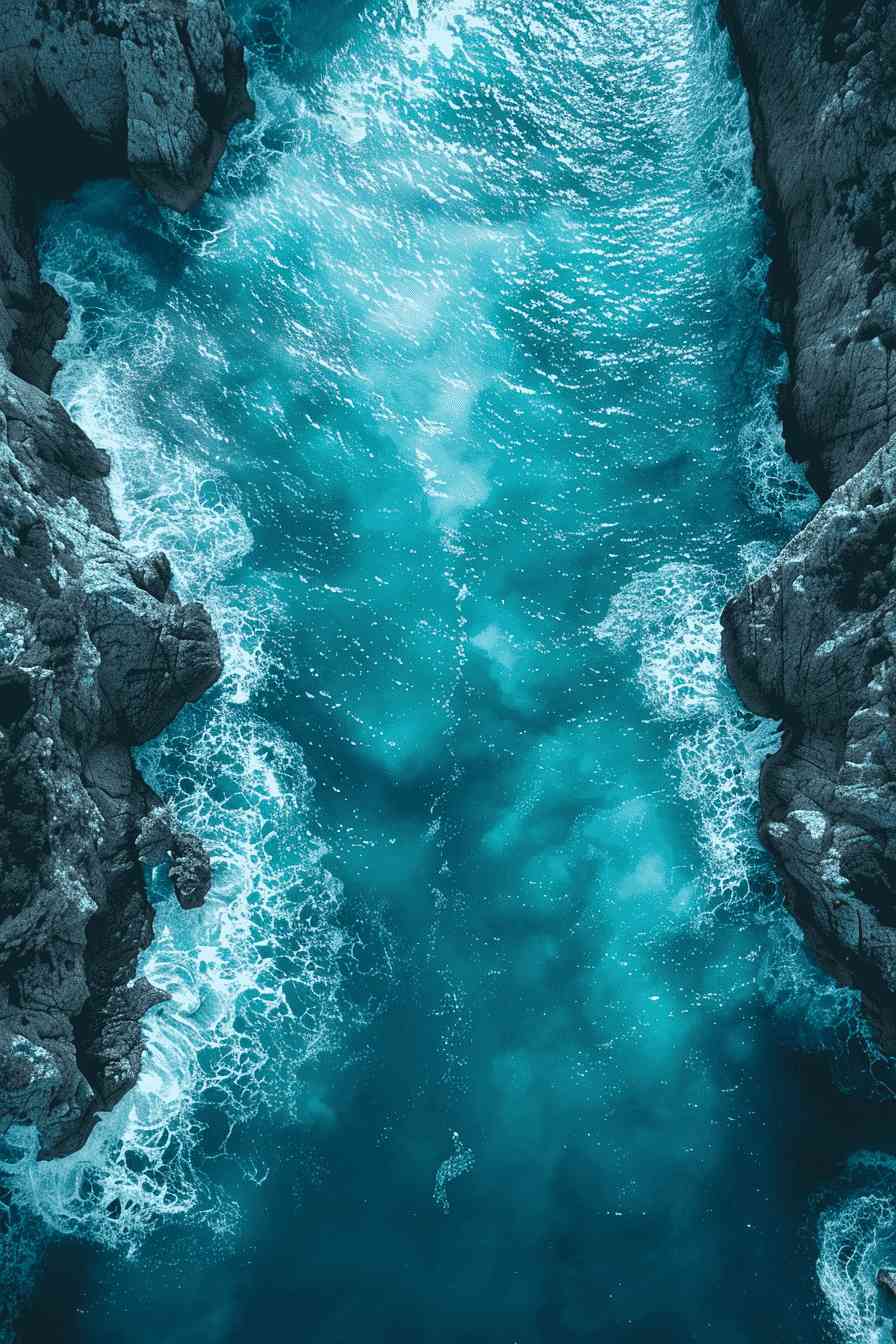 Aerial View of Ocean Coastline with Rocks