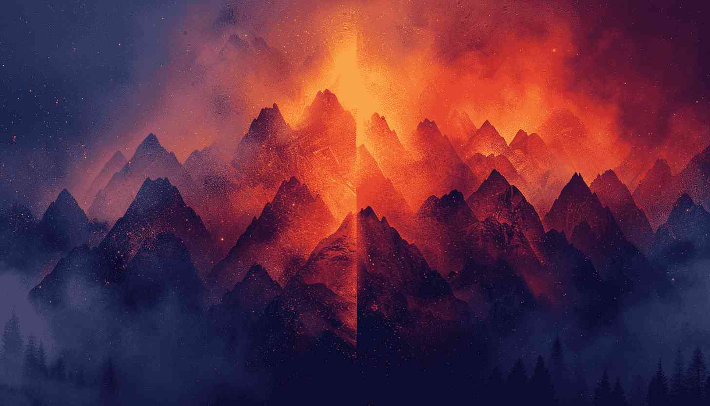 Fiery Mountain Range Under Starry Sky
