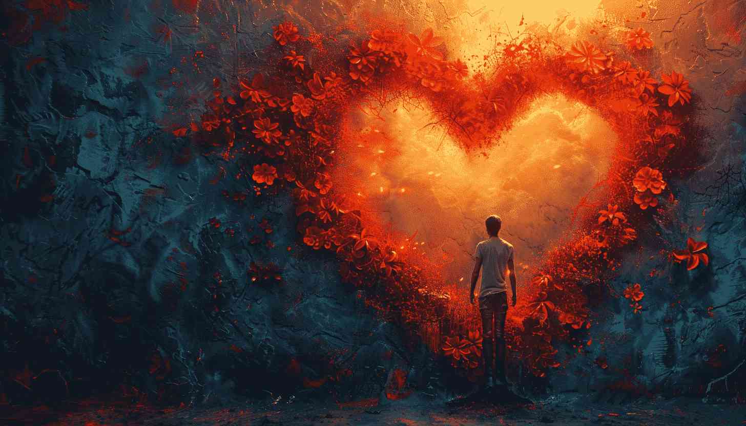 Man Stands Before Heart-Shaped Floral Gate