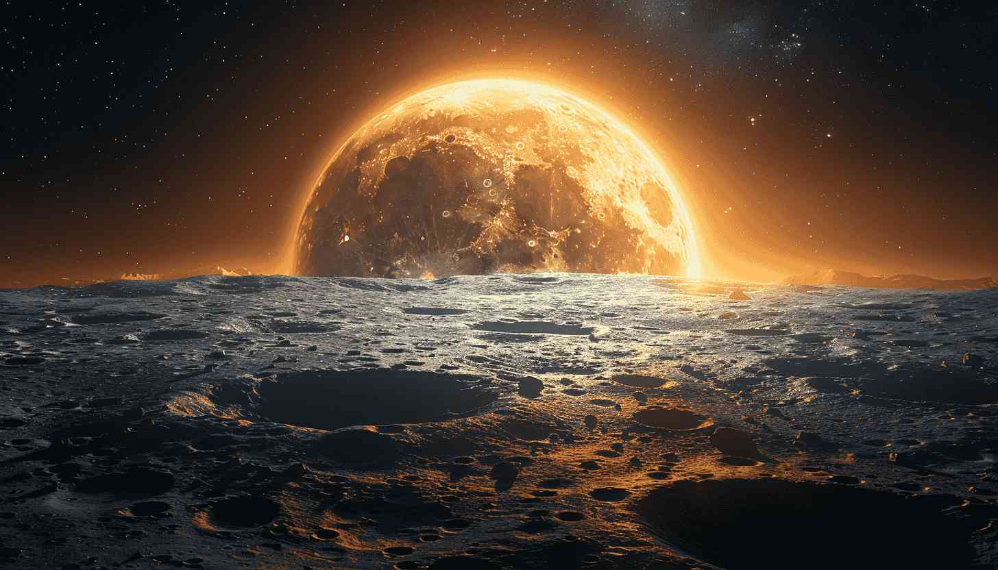 Lunar Surface Sunrise with Glowing Moon