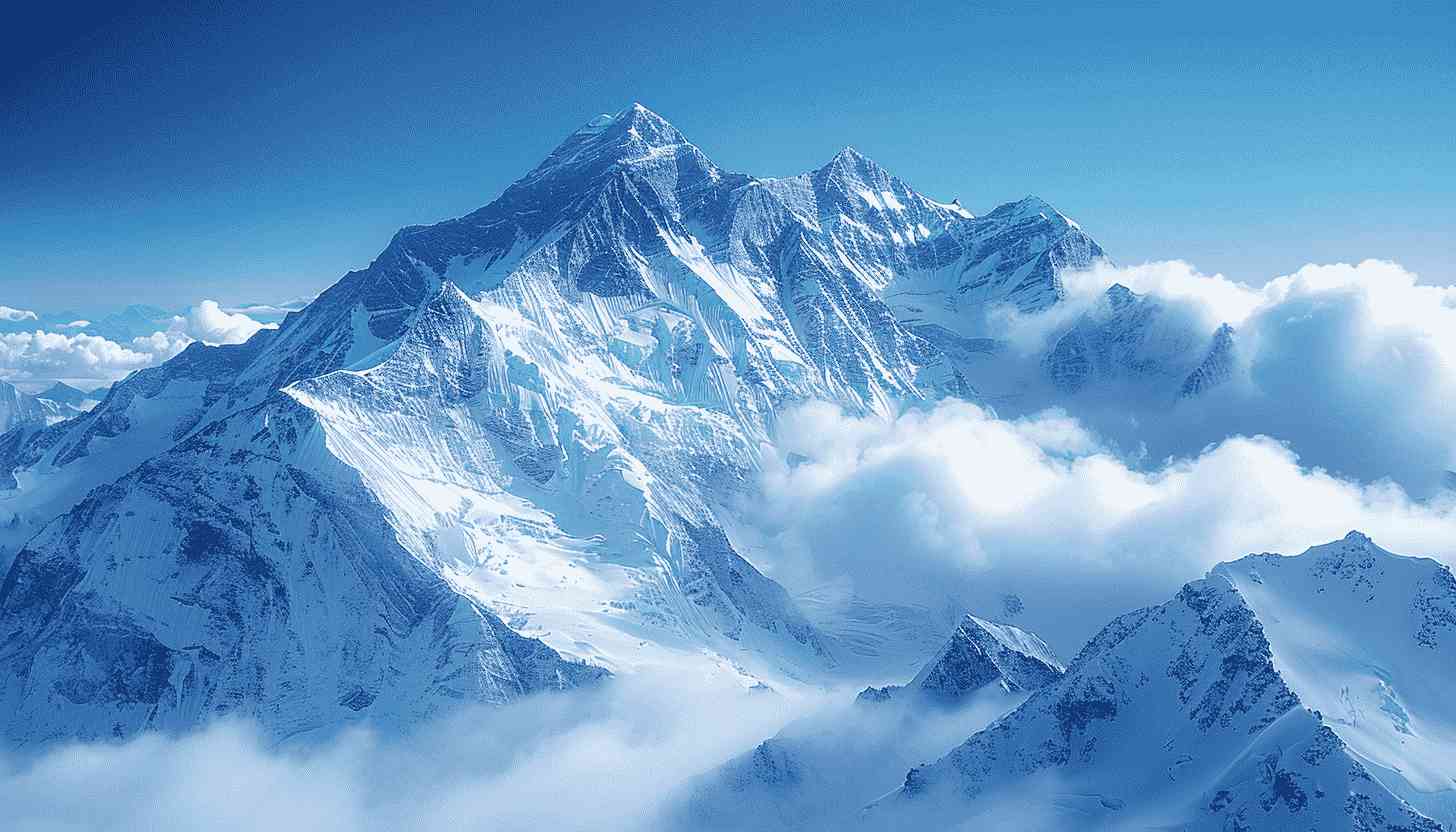 Snow-Capped Mountain Peaks Emerging Above Clouds