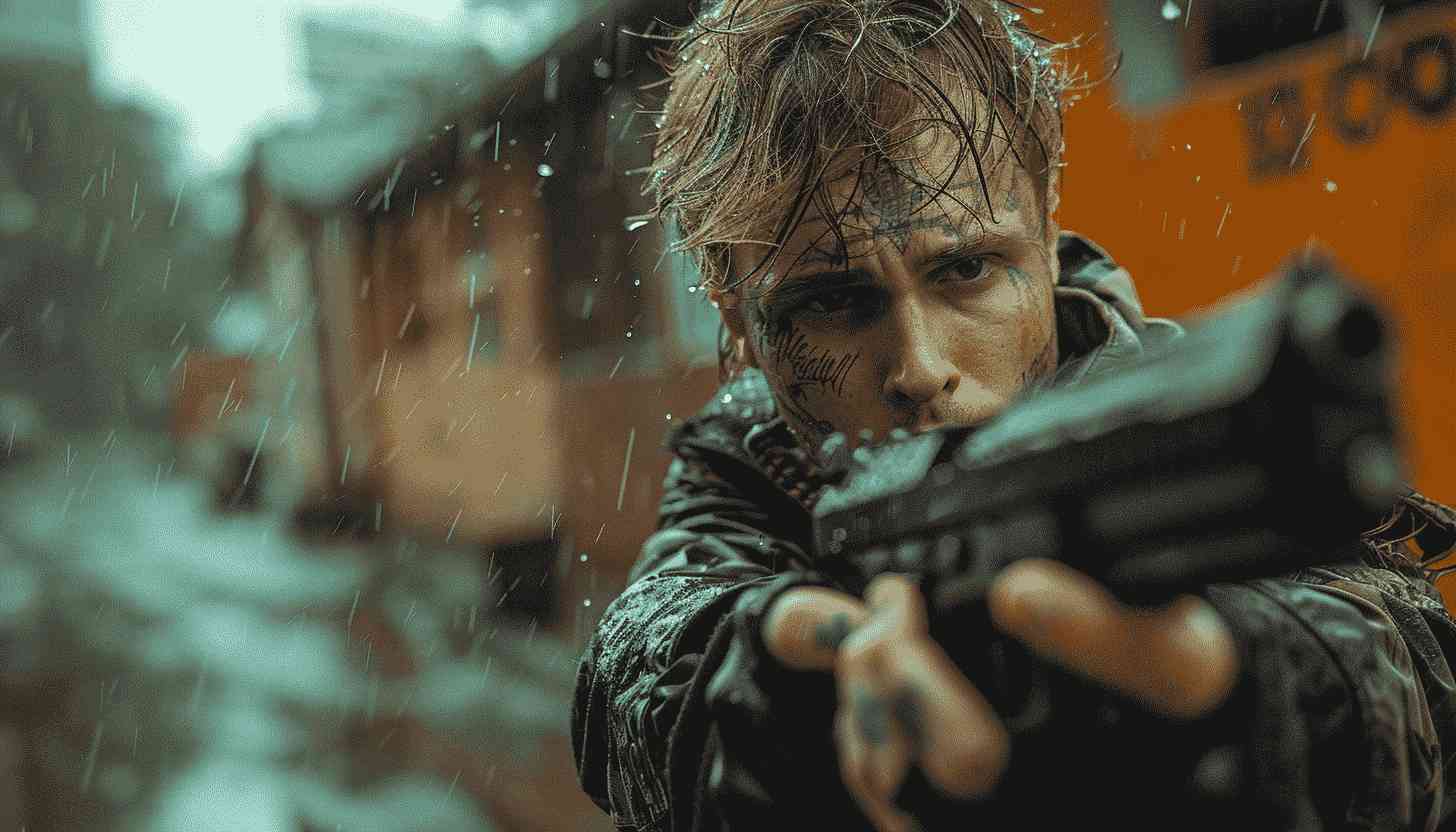 Post-Apocalyptic Rain-Soaked Warrior With Gun