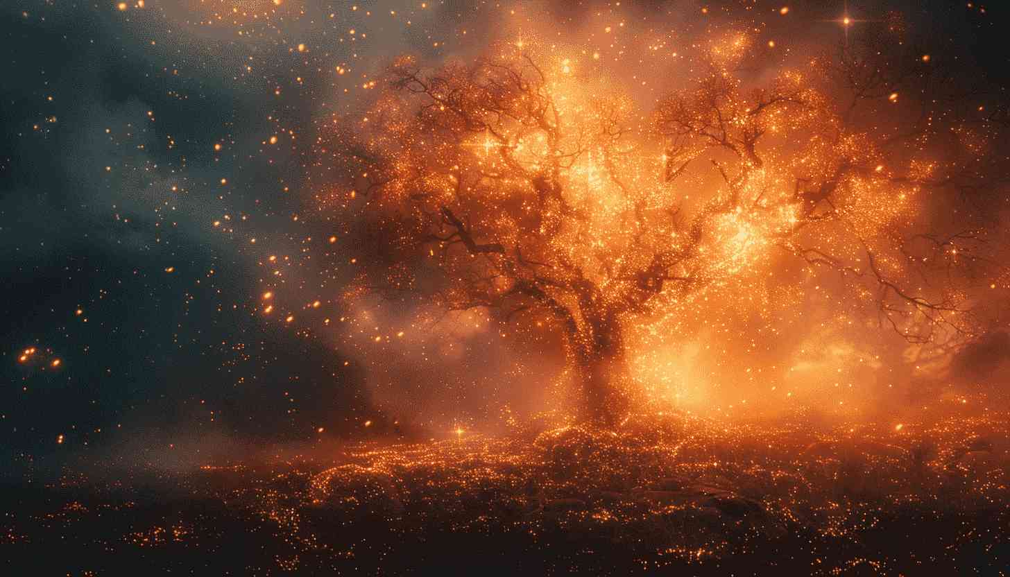 Enchanted Tree Burning With Golden Sparks