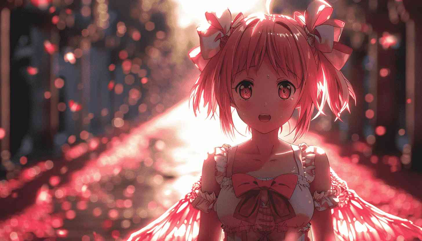 Anime Girl Pink Hair Bow Dress Sunset