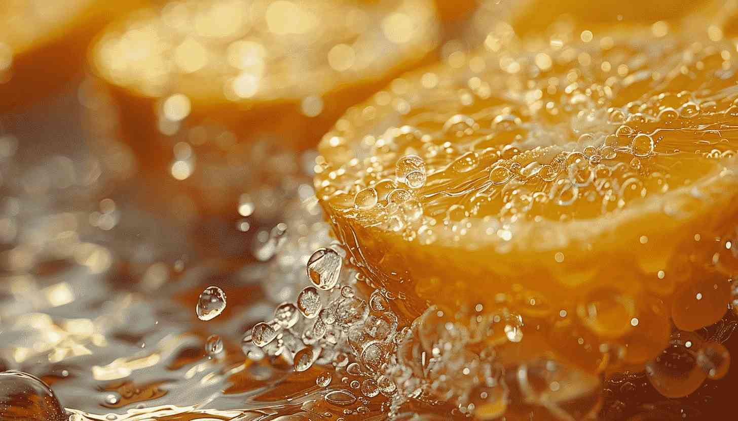 Orange Slice Submerged in Water Droplets