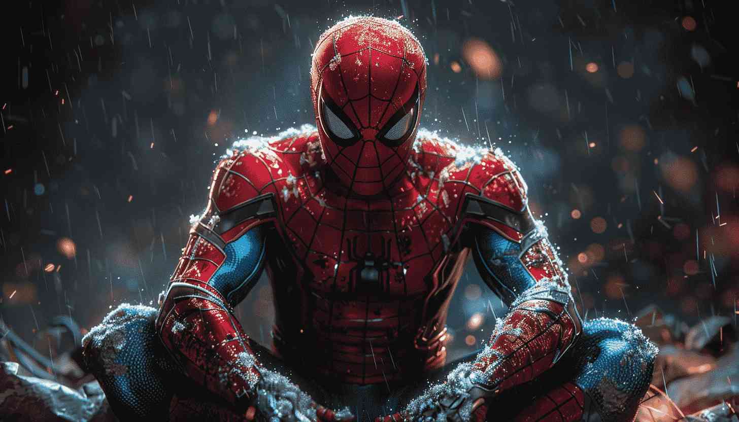 Spider-Man Rain-Soaked Superhero Action Art