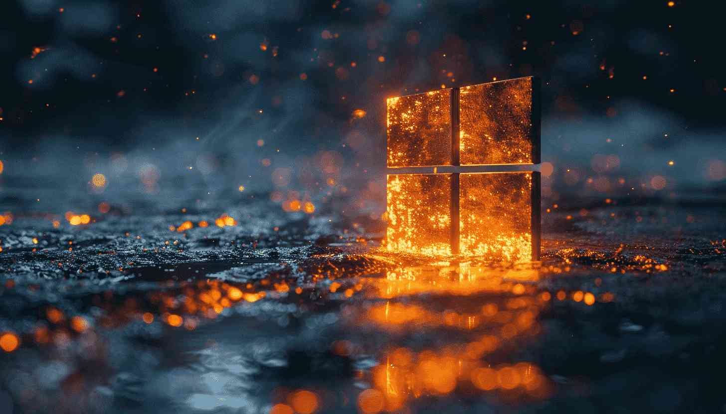 Windows Logo Burning In Sparks On Dark Ground