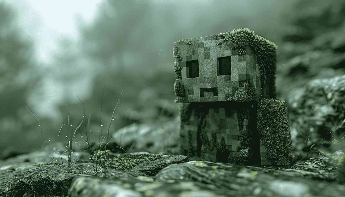 Minecraft Character Covered In Moss In Forest
