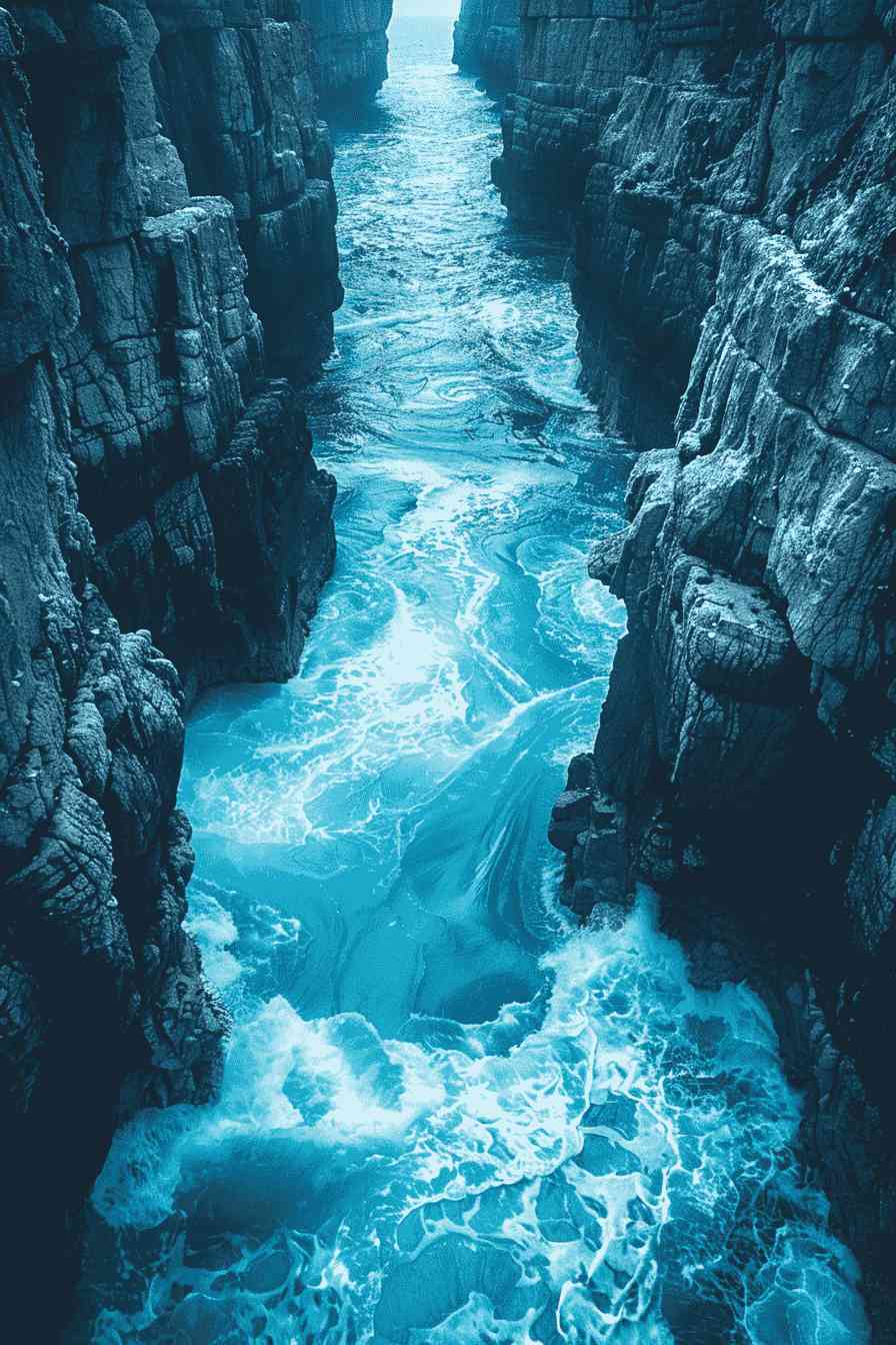 Ocean Water Flowing Between Tall Cliffs