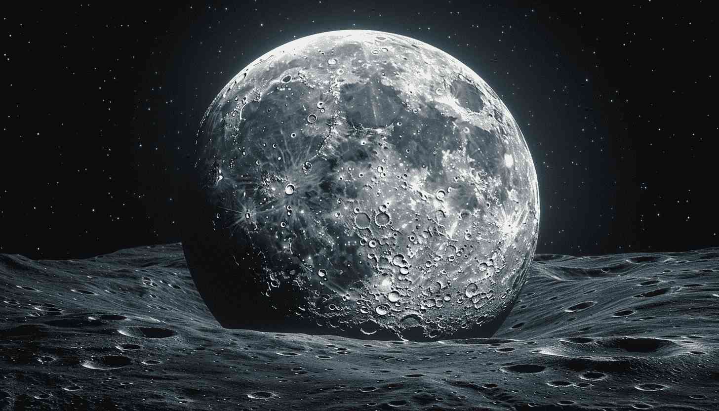 Cratered Lunar Surface with Moon in Space