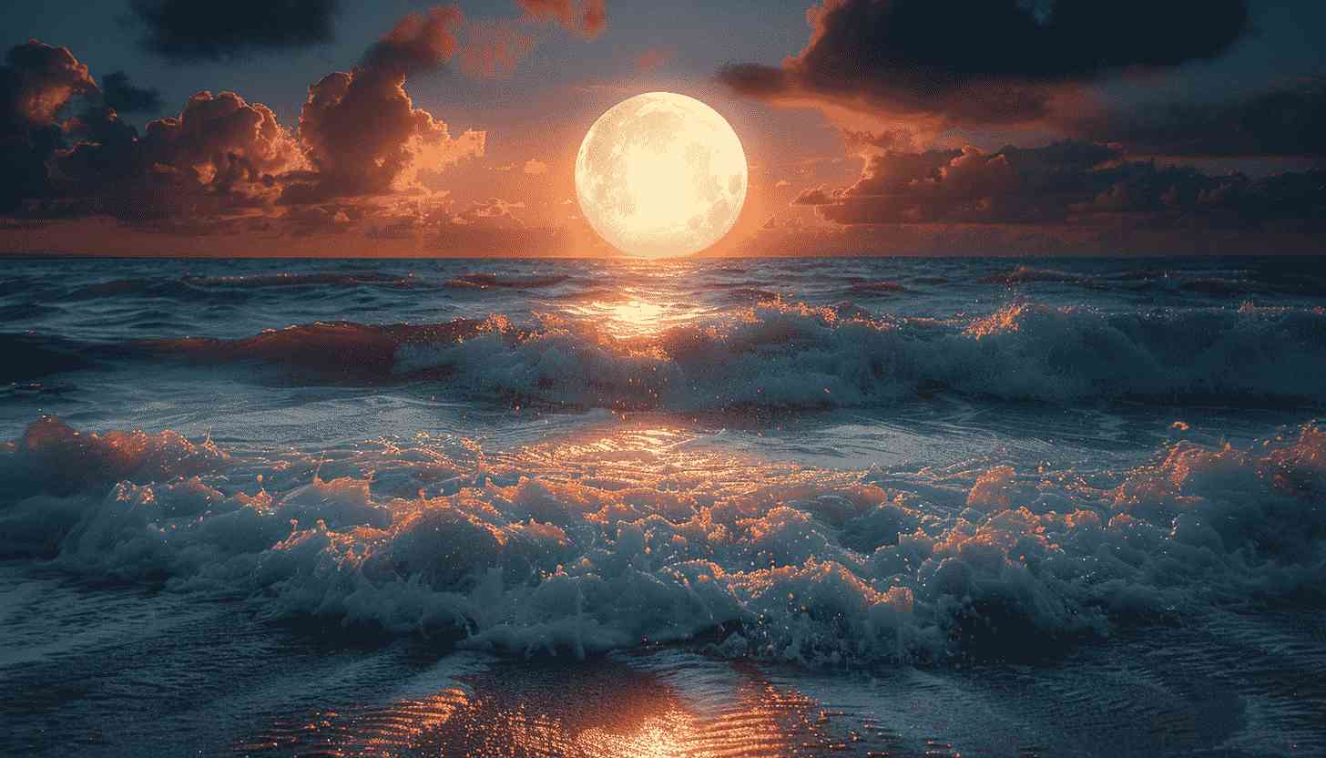 Ocean Waves Sunset Moonlit Sky Seascape