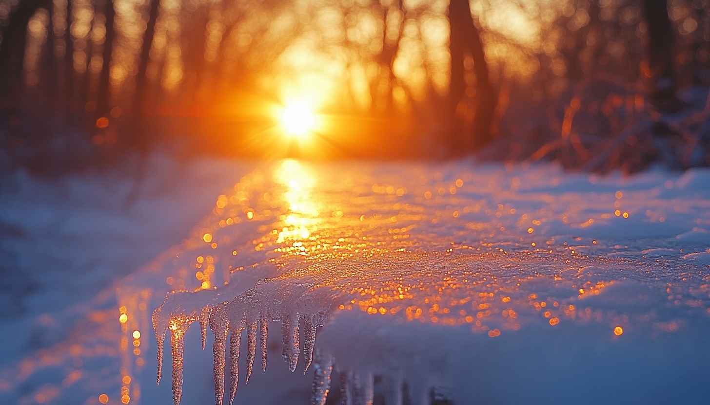 Sunset Icicles: Winter Wonderland Desktop Wallpaper for PC