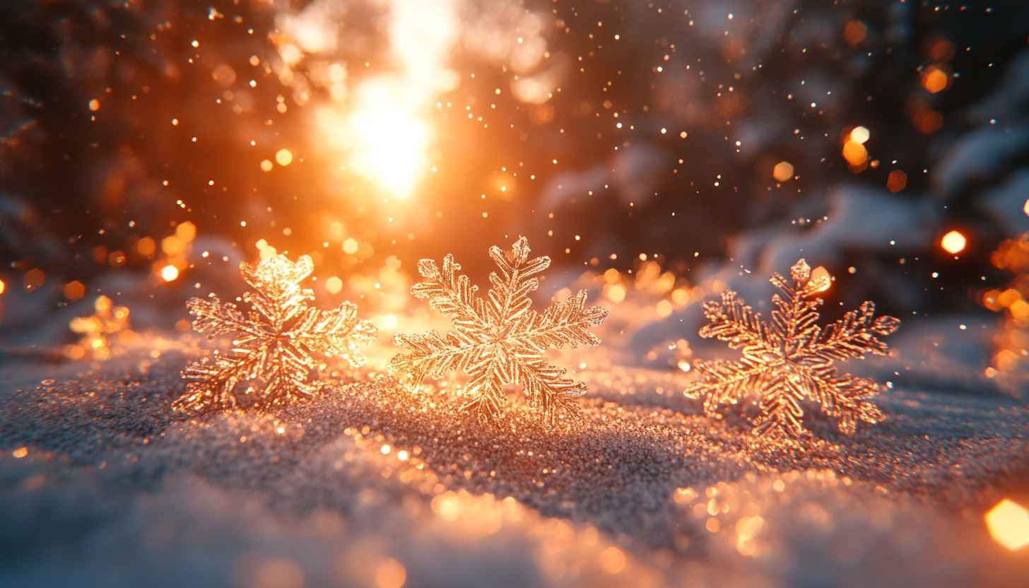 Snowflake Sunset Winter Desktop Wallpaper - 4K High Resolution