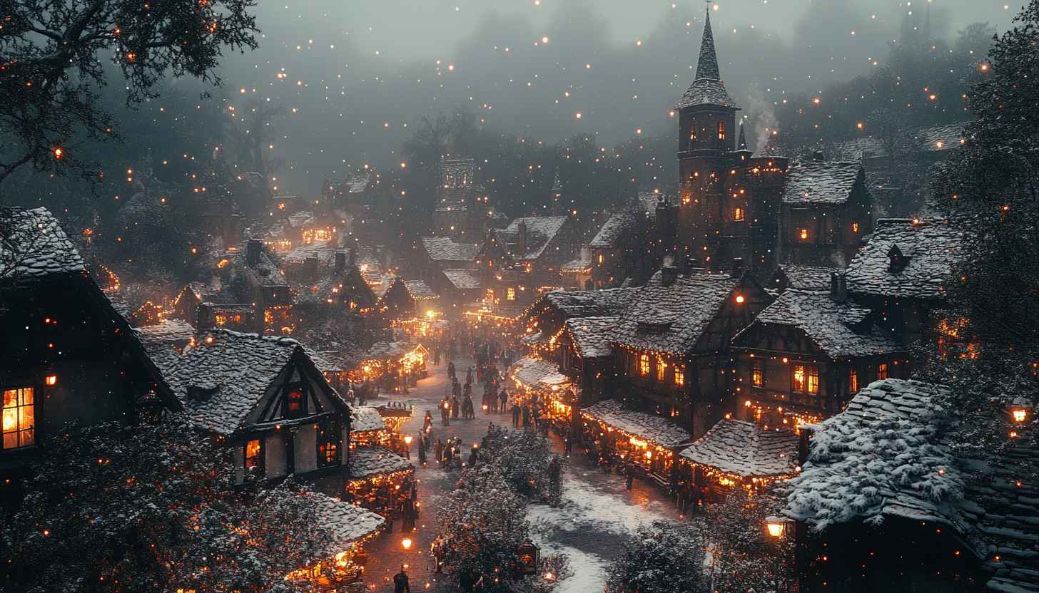 Snowy Village Christmas Lights 4K Wallpaper PC Background