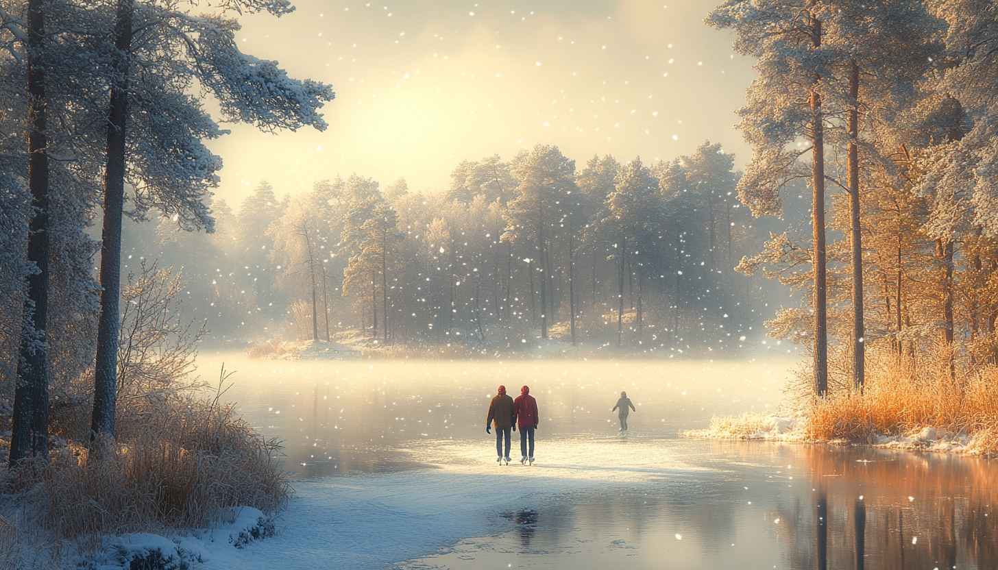 Snowy Forest Lake Winter Scene Desktop Background 4K