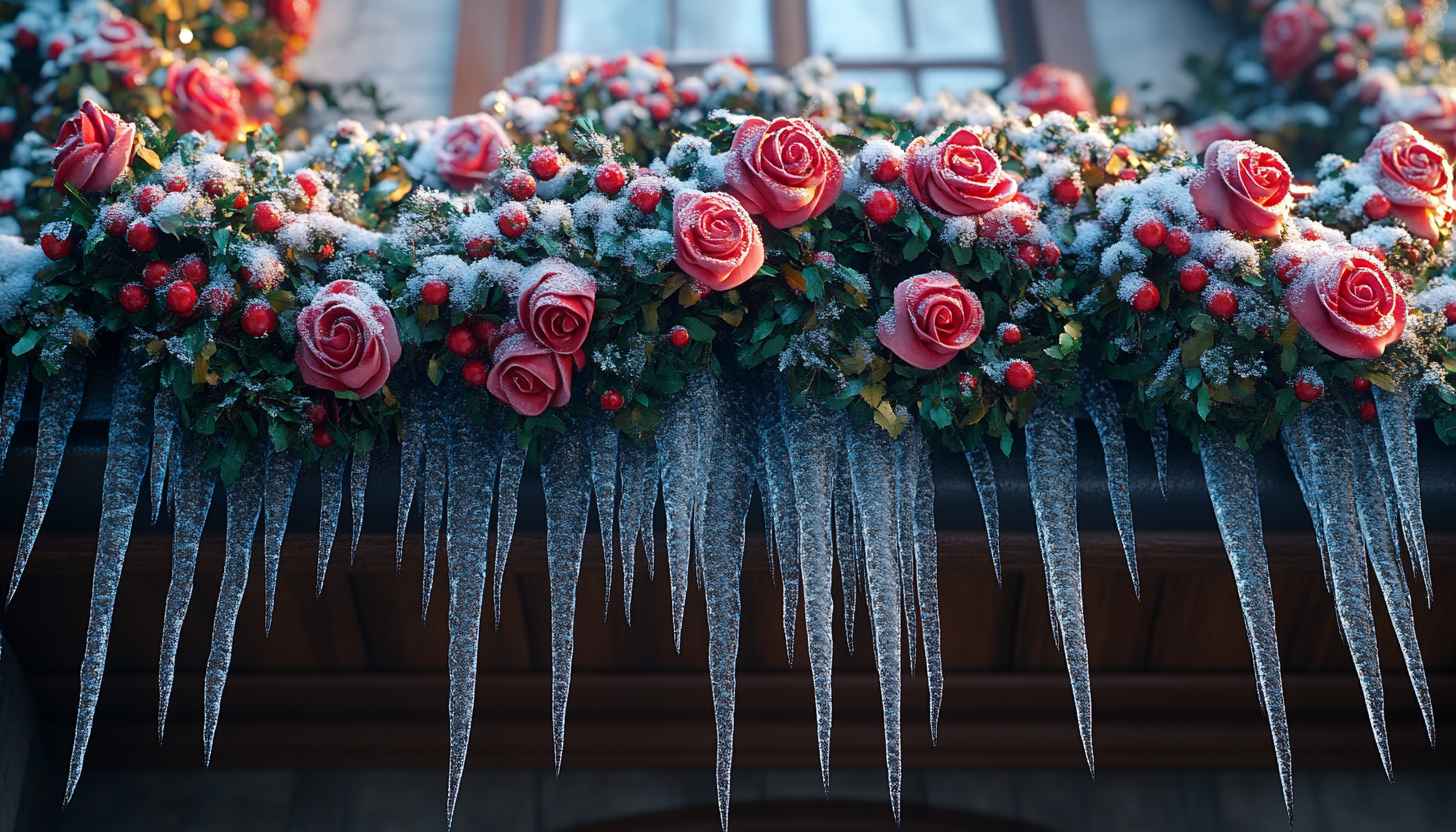 Winter Wonderland Roses & Icicles: 4K Laptop Wallpaper