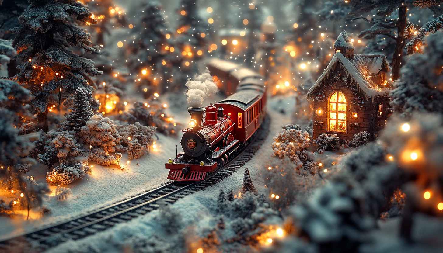 Winter Wonderland Train & Cottage 4K Laptop Wallpaper