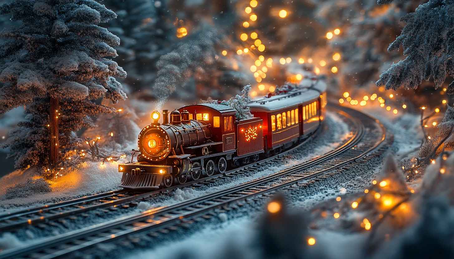 Winter Wonderland Train: Christmas Lights, 4K, Laptop Wallpaper