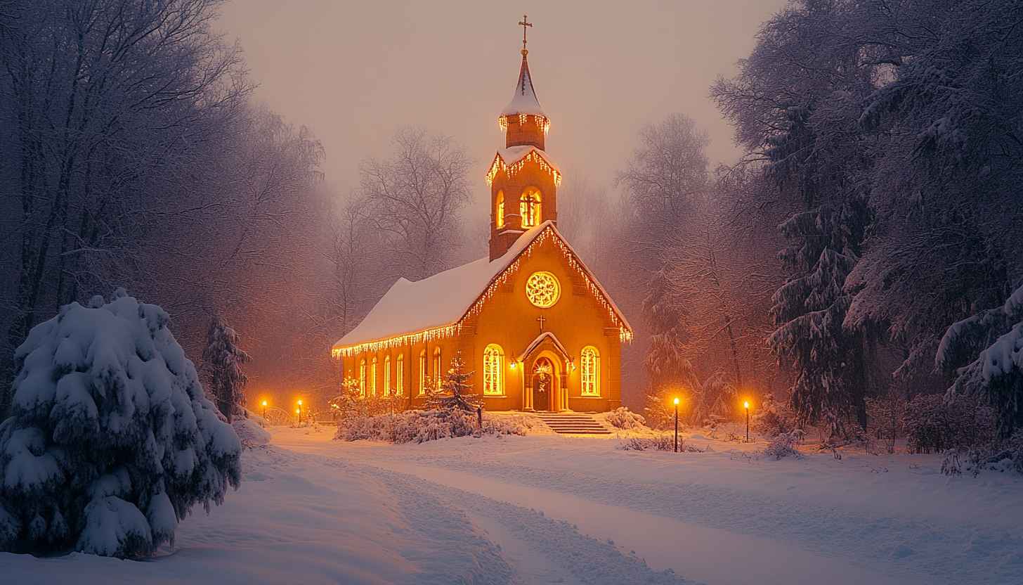 Snowy Church Landscape 4K Wallpaper for Desktop & Laptop