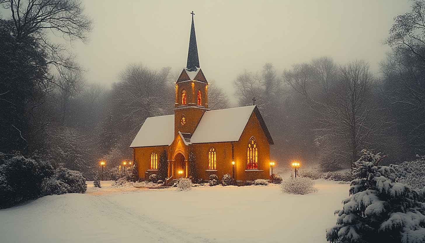 Snowy Church Winter Landscape 4K HD Wallpaper for PC