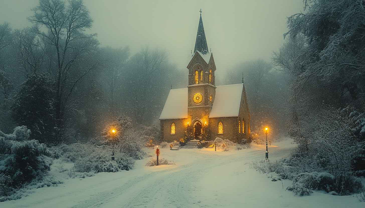 Snowy Church Winter Landscape 4K Wallpaper - Christmas Desktop Background