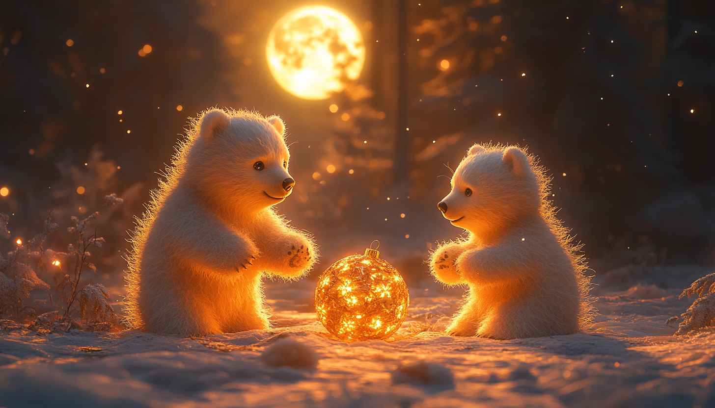 Cute Polar Bear Cubs Christmas Wallpaper 4K 8K PC Laptop Background