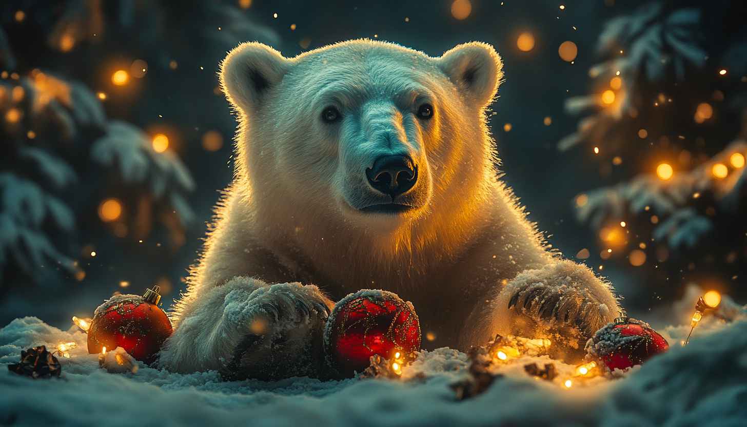 Polar Bear Christmas Lights 4K Wallpaper for PC & Laptop