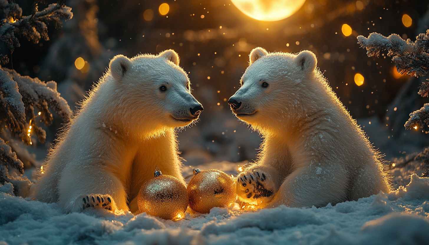 Polar Bear Cubs Winter Wonderland 4K Desktop Wallpaper