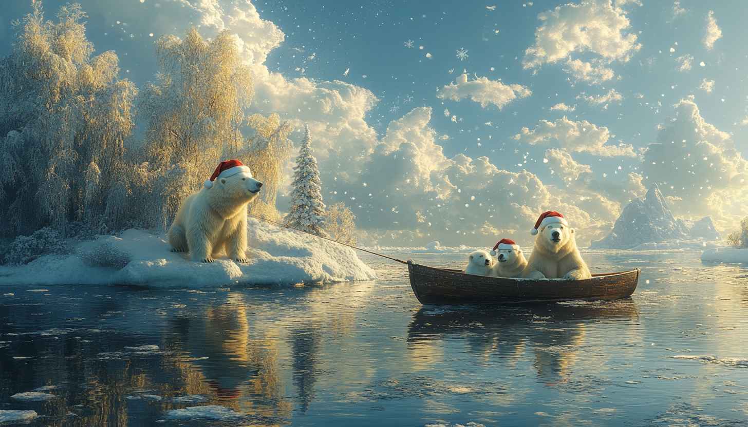 Christmas Polar Bear Family 4K Wallpaper - Winter Wonderland Background